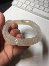 Load image into Gallery viewer, 55mm 100% natural light pink/white/yellow Quartzite (Shetaicui jade) carved snake bangle SY102
