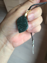 Load image into Gallery viewer, 100% natural type A Guatemala jadeite jade icy watery green black gray with flying snow Willow leaf pendant group BP64
