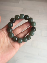 Load image into Gallery viewer, 14x13.2mm 100% Natural olive green/brown/black sugar vintage style nephrite Hetian Jade bead bracelet HE87
