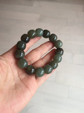 Load image into Gallery viewer, 14x13.2mm 100% Natural olive green/brown/black sugar vintage style nephrite Hetian Jade bead bracelet HE87
