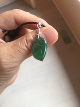 Load image into Gallery viewer, 100% natural type A Guatemala jadeite jade icy watery green black gray with flying snow Willow leaf pendant group BP64
