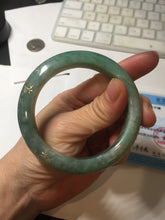 Load image into Gallery viewer, 56mm 100% Natural type A green/gray carved flowers and golden-painted Jadeite Jade bangle PB249-5681

