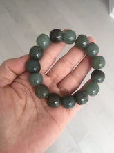 Load image into Gallery viewer, 14x13.2mm 100% Natural olive green/brown/black sugar vintage style nephrite Hetian Jade bead bracelet HE87
