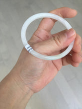 Load image into Gallery viewer, 55.6mm 100% natural Type A icy watery light yellow white slim round cut jadeite jade bangle AD108-8095
