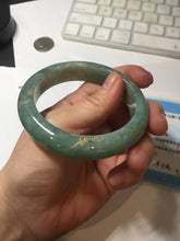 Load image into Gallery viewer, 56mm 100% Natural type A green/gray carved flowers and golden-painted Jadeite Jade bangle PB249-5681
