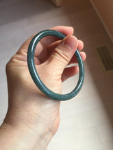 Load image into Gallery viewer, 58.5mm Certified Type A 100% Natural dark green/blue/gray with flying snow Guatemala slim round cut Jadeite bangle PA144-8839
