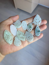 Load image into Gallery viewer, 100% Natural type A light green purple white openwork jadeite pendant BP183
