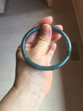 Load image into Gallery viewer, 60.5mm Certified Type A 100% Natural dark green/blue/gray with flying snow Guatemala slim round cut Jadeite bangle PA143-8860
