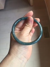 Load image into Gallery viewer, 60.5mm Certified Type A 100% Natural dark green/blue/gray with flying snow Guatemala slim round cut Jadeite bangle PA143-8860
