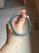 Load image into Gallery viewer, 60.5mm Certified Type A 100% Natural dark green/blue/gray with flying snow Guatemala slim round cut Jadeite bangle PA143-8860
