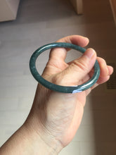 Load image into Gallery viewer, 60.5mm Certified Type A 100% Natural dark green/blue/gray with flying snow Guatemala slim round cut Jadeite bangle PA143-8860
