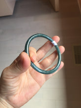 Load image into Gallery viewer, 60.5mm Certified Type A 100% Natural dark green/blue/gray with flying snow Guatemala slim round cut Jadeite bangle PA143-8860
