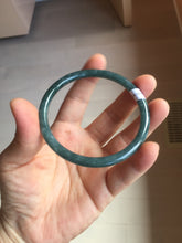 Load image into Gallery viewer, 60.5mm Certified Type A 100% Natural dark green/blue/gray with flying snow Guatemala slim round cut Jadeite bangle PA143-8860
