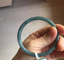 Load image into Gallery viewer, 58mm Certified Type A 100% Natural dark green/blue/gray with flying snow Guatemala slim round cut Jadeite bangle PA141-8833
