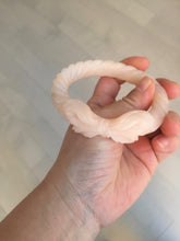 Load image into Gallery viewer, 58mm 100% natural light pink Quartzite (Shetaicui jade) carved Bow knot and twist style bangle SY105
