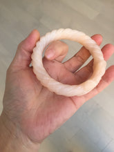 Load image into Gallery viewer, 58mm 100% natural light pink Quartzite (Shetaicui jade) carved Bow knot and twist style bangle SY105
