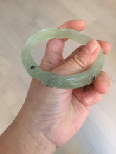 Load image into Gallery viewer, 57mm 100% natural icy watery light green carved nine-tailed fox Xiu Jade (Serpentine) bangle SY106
