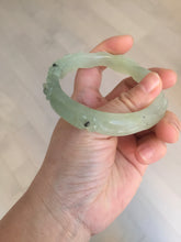 Load image into Gallery viewer, 57mm 100% natural icy watery light green carved nine-tailed fox Xiu Jade (Serpentine) bangle SY106
