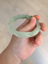 Load image into Gallery viewer, 57mm 100% natural icy watery light green carved nine-tailed fox Xiu Jade (Serpentine) bangle SY106
