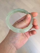 Load image into Gallery viewer, 57mm 100% natural icy watery light green carved nine-tailed fox Xiu Jade (Serpentine) bangle SY106
