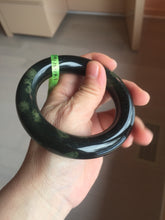 Load image into Gallery viewer, 57.9mm Certified 100% Natural dark green with light green fern frost chubby round cut nephrite Hetian Jade bangle HT103-0792
