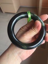 Load image into Gallery viewer, 57.9mm Certified 100% Natural dark green with light green fern frost chubby round cut nephrite Hetian Jade bangle HT103-0792
