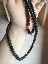 Load image into Gallery viewer, 7.5mm 100% natural type A black/dark green (Mocui, 墨翠)  jadeite jade bead necklace BN78
