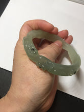 Load image into Gallery viewer, 57mm 100% natural icy watery light green carved nine-tailed fox Xiu Jade (Serpentine) bangle SY106
