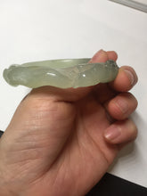 Load image into Gallery viewer, 57mm 100% natural icy watery light green carved nine-tailed fox Xiu Jade (Serpentine) bangle SY106
