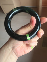 Load image into Gallery viewer, 57.9mm Certified 100% Natural dark green with light green fern frost chubby round cut nephrite Hetian Jade bangle HT103-0792
