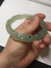 Load image into Gallery viewer, 57mm 100% natural icy watery light green carved nine-tailed fox Xiu Jade (Serpentine) bangle SY106
