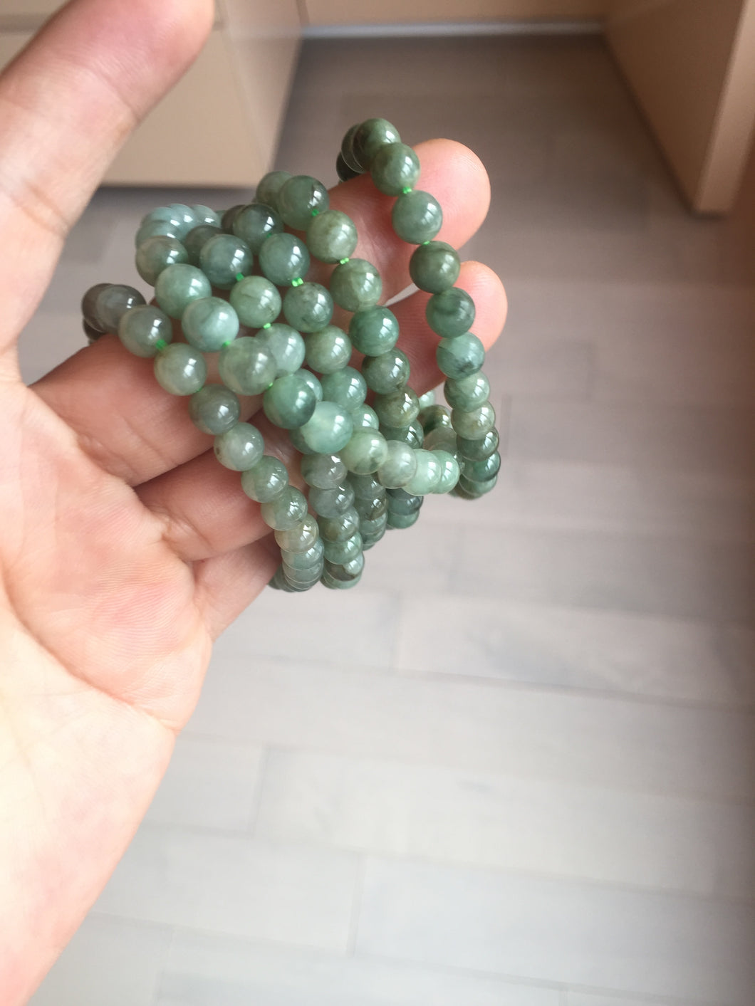 6.3mm 100% natural type A dark green jadeite jade beads bracelet group For size 50-54 hands BL22
