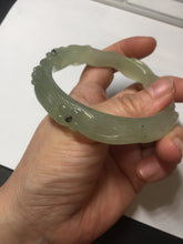 Load image into Gallery viewer, 57mm 100% natural icy watery light green carved nine-tailed fox Xiu Jade (Serpentine) bangle SY106
