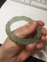 Load image into Gallery viewer, 57mm 100% natural icy watery light green carved nine-tailed fox Xiu Jade (Serpentine) bangle SY106
