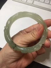 Load image into Gallery viewer, 57mm 100% natural icy watery light green carved nine-tailed fox Xiu Jade (Serpentine) bangle SY106
