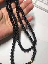 Load image into Gallery viewer, 7.5mm 100% natural type A black/dark green (Mocui, 墨翠)  jadeite jade bead necklace BN78
