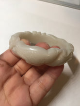 Load image into Gallery viewer, 53mm 100% natural light beige white Quartzite (Shetaicui jade) carved Magpie and plum blossom bangle SY107
