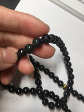 Load image into Gallery viewer, 7.5mm 100% natural type A black/dark green (Mocui, 墨翠)  jadeite jade bead necklace BN78
