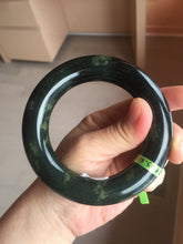 Load image into Gallery viewer, 57.9mm Certified 100% Natural dark green with light green fern frost chubby round cut nephrite Hetian Jade bangle HT102-0801
