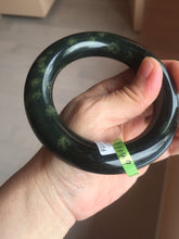 Load image into Gallery viewer, 58.2mm Certified 100% Natural dark green with light green fern frost chubby round cut nephrite Hetian Jade bangle HT101-0795
