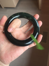 Load image into Gallery viewer, 58.2mm Certified 100% Natural dark green with light green fern frost chubby round cut nephrite Hetian Jade bangle HT101-0795
