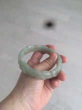 Load image into Gallery viewer, 59.5mm 100% natural light green/gray Quartzite (Shetaicui jade) carved flowers bangle XY61
