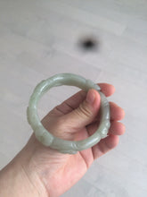 Load image into Gallery viewer, 59.5mm 100% natural light green/gray Quartzite (Shetaicui jade) carved flowers bangle XY61
