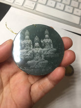 Load image into Gallery viewer, 51.8mm 100% natural blue/black/gray with fly snow Guatemala  jadeite jade Guanyin (观音) safe and sound pendant/worry stone/decor BK111
