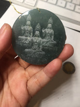 Load image into Gallery viewer, 51.8mm 100% natural blue/black/gray with fly snow Guatemala  jadeite jade Guanyin (观音) safe and sound pendant/worry stone/decor BK111
