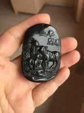 Load image into Gallery viewer, 100% Natural dark green/black jadeite jade(Mocui, 墨翠) three sheep Pendant/handhold worry stone BL129
