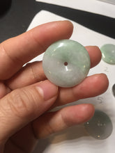 Load image into Gallery viewer, 23.5-27.7mm 100% Natural apple green/white jadeite Jade Safety Guardian Button(donut) Pendant group BK112
