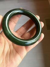 Load image into Gallery viewer, 54.7mm certified 100% Natural dark green/gray/black round cut Hetian nephrite Jade bangle HF78-0129
