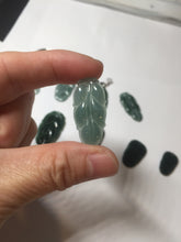Load image into Gallery viewer, 100% natural type A icy watery dark green blue gray black Guatemala jadeite leaf pendant BP184-5
