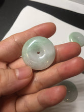 Load image into Gallery viewer, 23.5-27.7mm 100% Natural apple green/white jadeite Jade Safety Guardian Button(donut) Pendant group BK112
